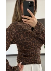 Yan Büzgülü Leopar Bluz- Kahve