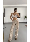 Yılan Desenli Wide Leg Jean