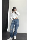 Yırtık Boyfriend Jean
