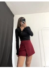 Zola Asimetrik Şort Etek - Bordo