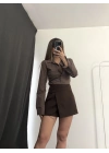 Zola Asimetrik Şort Etek - Kahve