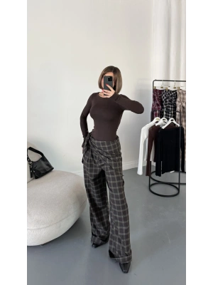 Valerie Bağlamalı Ekose Pantolon - Haki