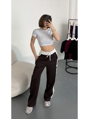 Finn Şeritli Salaş Eşofman - Kahve