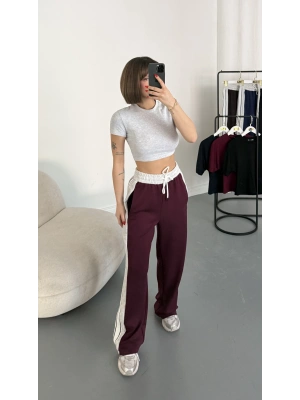 Finn Şeritli Salaş Eşofman - Bordo