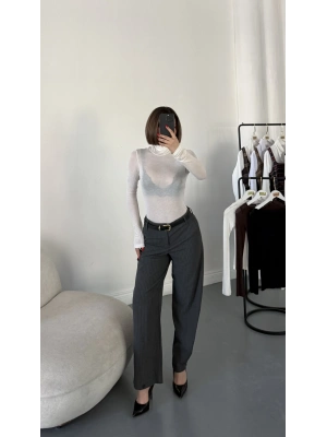 Shu Paça Detay Çizgili Pantolon - Gri