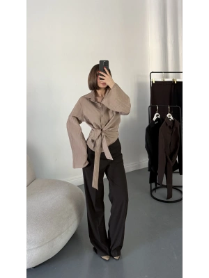 Beatrice Bağlamalı Gömlek - Vizon