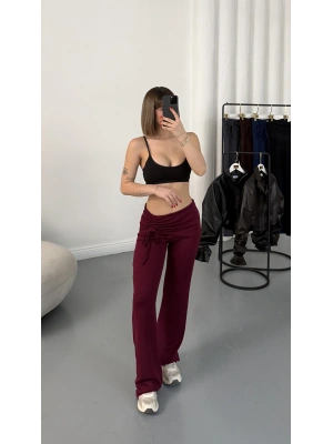Mila Bel Büzgülü Oys Pantolon - Bordo