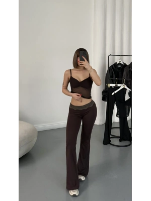 Paris Dantel Detay İspanyol Takım - Kahve