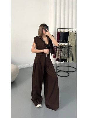 Isabel Yelekli Eşofman Takım - Kahve