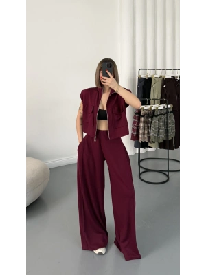 Isabel Yelekli Eşofman Takım - Bordo