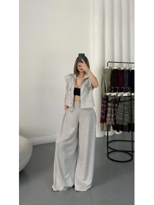 Isabel Yelekli Eşofman Takım - Gri Melanj