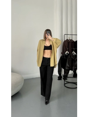 Allison Çizgili Salaş Gömlek - Yağ Yeşili