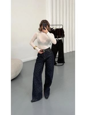 Kitty Taşlı Bol Paça Jean - Lacivert