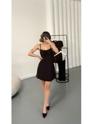 Sofia Mini Tül Elbise - Kahve