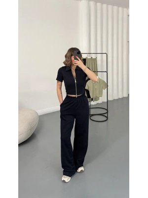 Rena Fermuarlı Crop Takım - Lacivert