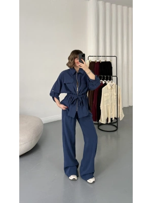 Belin Fermuarlı Tencel Takım - Lacivert