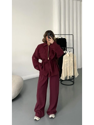 Belin Fermuarlı Tencel Takım - Bordo