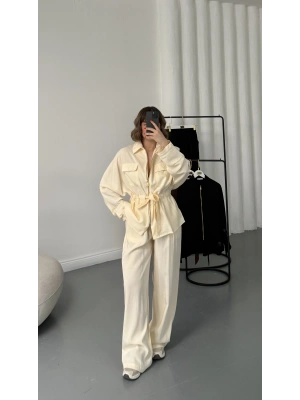 Belin Fermuarlı Tencel Takım - Bej