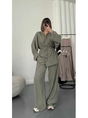 Tina Bel Büzgülü Gömlek Takım - Haki