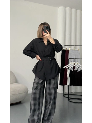 Perla Kruvaze Gömlek - Siyah