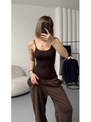 Vita Askılı Basic Crop - Kahve