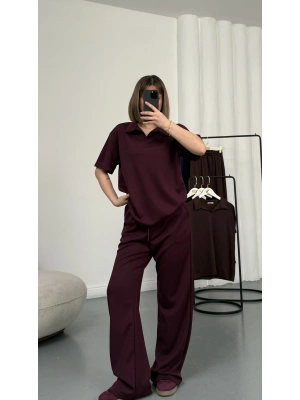 Carla Polo Yaka Takım - Bordo