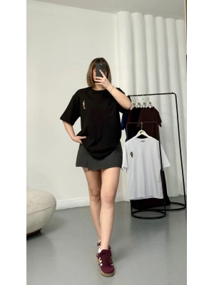 Bear Nakışlı Oversize Tshirt - Siyah