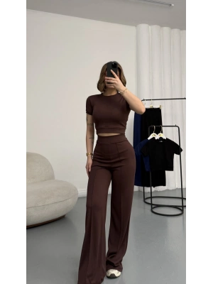 Alone Crop Takım - Kahve