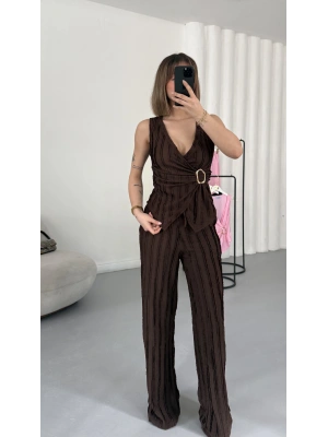 Carolin Tokalı Kruvaze Takım - Kahve