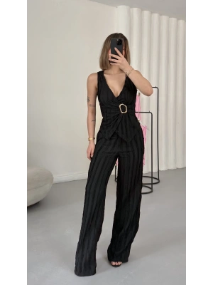 Carolin Tokalı Kruvaze Takım - Siyah