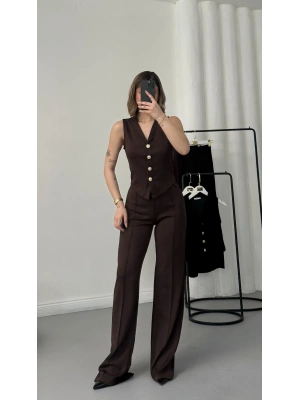 Venetta Yelekli Takım - Kahve