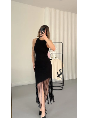 Jade Püskül Detay Elbise - Siyah