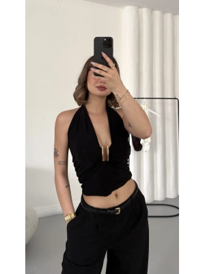 Elsie Tokalı Dekolte Bluz - Siyah