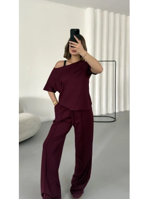 Hale Kayık Yaka Takım - Bordo