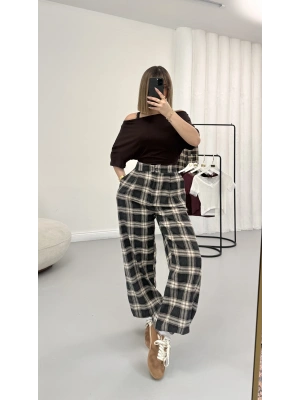 Ekoseli Şalvar Pantolon - Lacivert