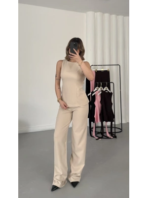 Linda Crep Takım - Bej