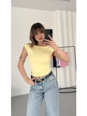 Moon Sırt Dekolte Crop - Sarı
