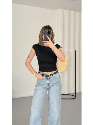 Moon Sırt Dekolte Crop - Siyah