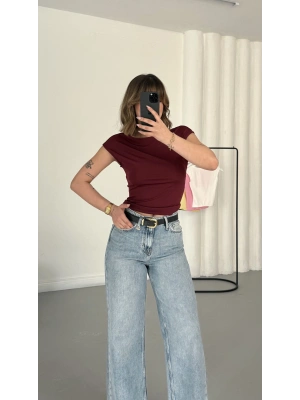 Moon Sırt Dekolte Crop - Bordo