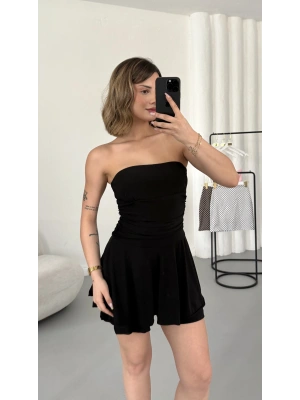 Straplez Şortlu Elbise - Siyah