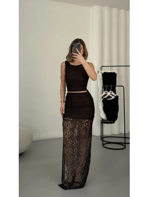 Marina Dantel Takım - Kahve