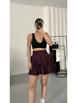 Melly Fırfırlı Etek - Bordo