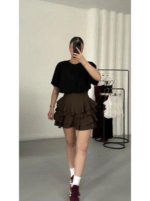 Melly Fırfırlı Etek - Kahve