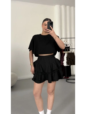 Melly Fırfırlı Etek - Siyah