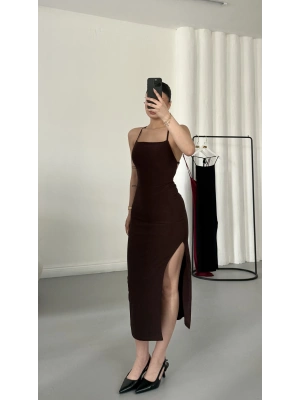 Martha İp Askılı Elbise - Kahve