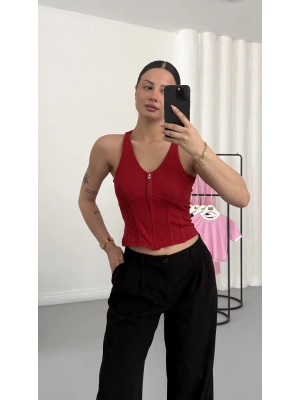 Maisy Fermuarlı Crop - Kırmızı