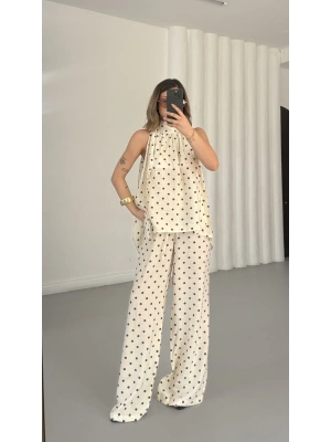 Puantiyeli Halter Takım - Bej