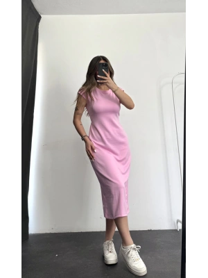 Adelina Kuşaklı Elbise - Pembe