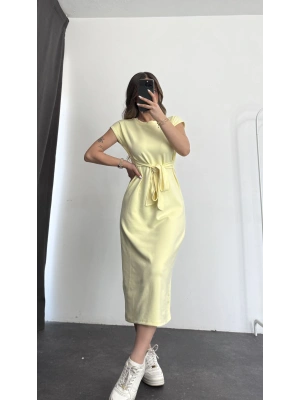 Adelina Kuşaklı Elbise - Sarı