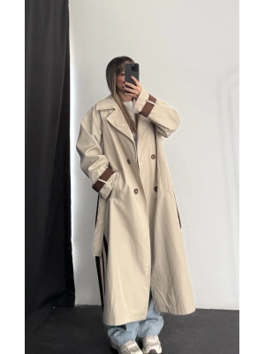 Adriana Şeritli Trençkot - Kahve